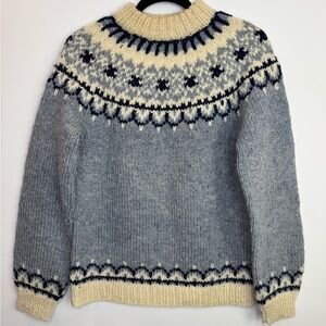 Vintage chunky Blue Cream fair isle design knit Sweater
